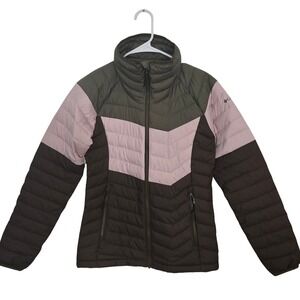 Columbia Powder Lite Blocked Jacket Womens XS Omni Heat Pink Green Puffer